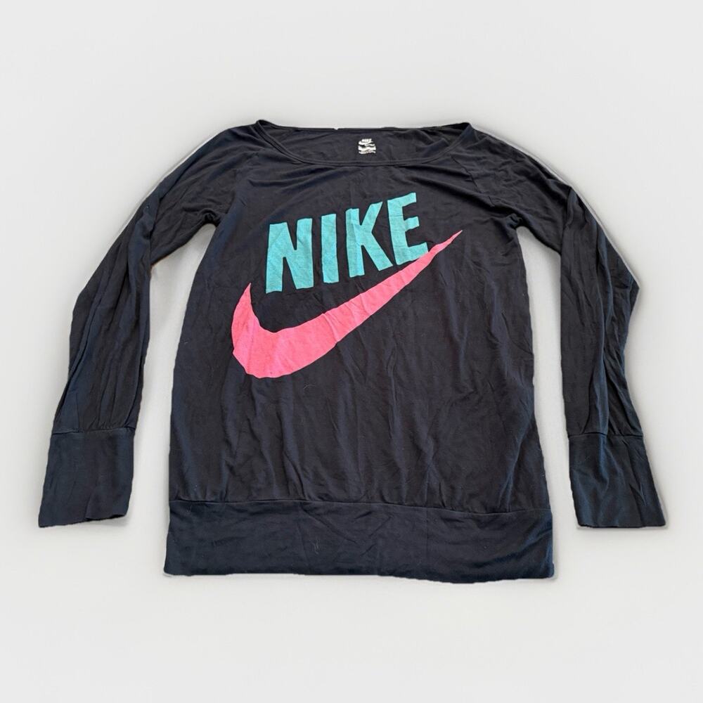 Nike Sportswear Womens Black Nike Pink Swoosh Logo Long Sleeve Lightweight M